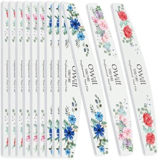 12 PCS Professional Nail Files 100/180 Grit, Four of Each, Nail Buffer Files Double Sided Emery Board Manicure Tools for Home and Salon
