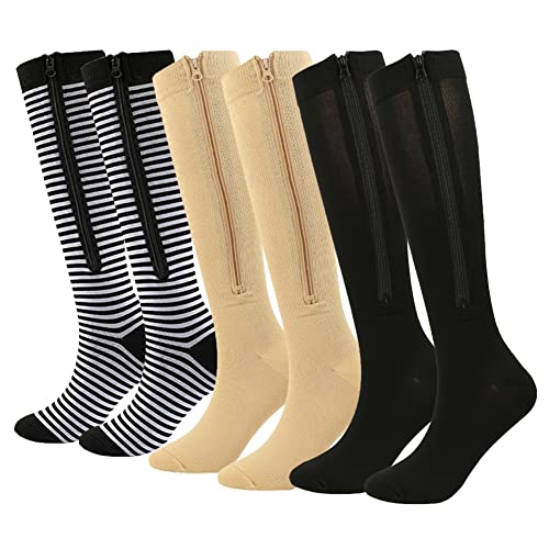 Hotfiary Zipper Compression Socks 20-30 mmHg Compression Stockings for Men Womens Plus Size Calf Knee High Zippered Sock