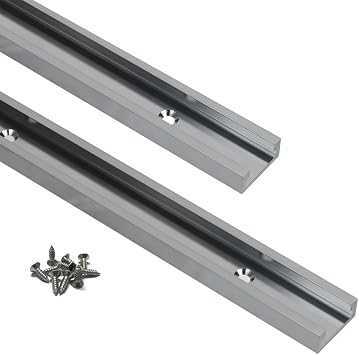 2pc Aluminum 400x30mm Double-Cut Profile Universal 3/4 T-Track with Predrilled Mounting Holes and Wood Screws,30 Type T Track for Woodworking Jigs and Fixtures,Drill Press Table,15.75in-G