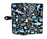 Shag Wear Cartera grande con patrón de tiburón para mujeres y adolescentes, piel sintética vegana, color negro, 7 pulgadas