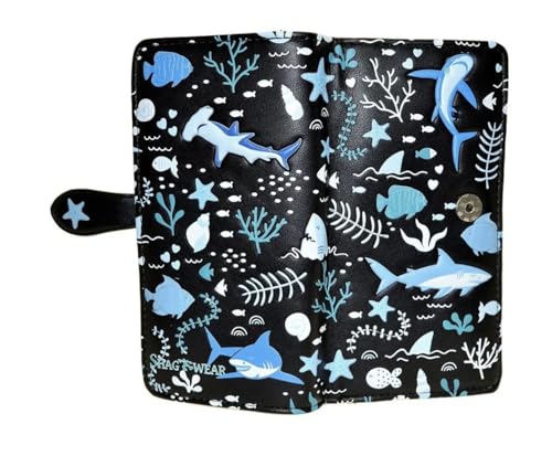 Shag Wear Shark Pattern Large Wallet 7" Black