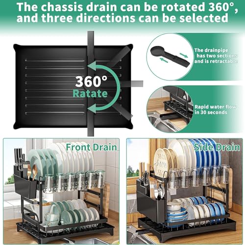 Image of Stainless Steel Dish Drying Rack, Rustproof Racks For Kitchen Counter With Removable Utensil Holder,Knife Slots And Cups Holder,Large Capacity Rack Storage Plates Bowls (Rack-304)