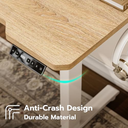 Image of Acrolix L Shaped Electric Standing Desk, 71x43.5 Inch, Oak | 176 lb capacity,28.3-46.4 inch height,3 memory presets,quiet <45dB motor,cup holder&hook,home office gaming corner desk