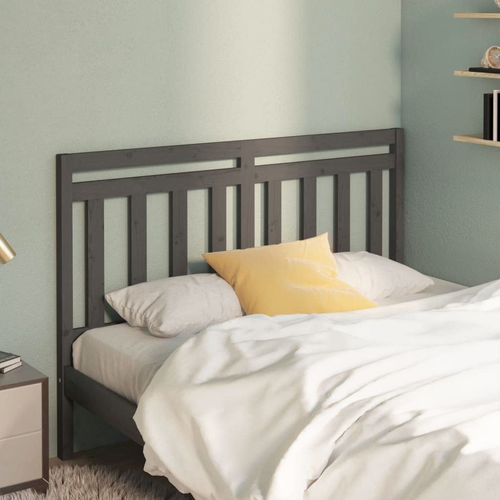 Cabecero de Cama Madera Maciza de Pino Gris 126x4x100 cm, Respaldo para Dormitorio Juvenil, Soporte para Estructura somier, Panel Decorativo para Pared, Accesorio para Descanso y Lectura