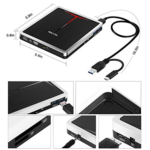 External DVD Drive USB 3.0/Type-C 5 in 1 Slim CD/DVD+/-RW Drive Burner CD Player for Laptop Mac Desktop PC MacBook Pro Air Windows - Thumbnail 4