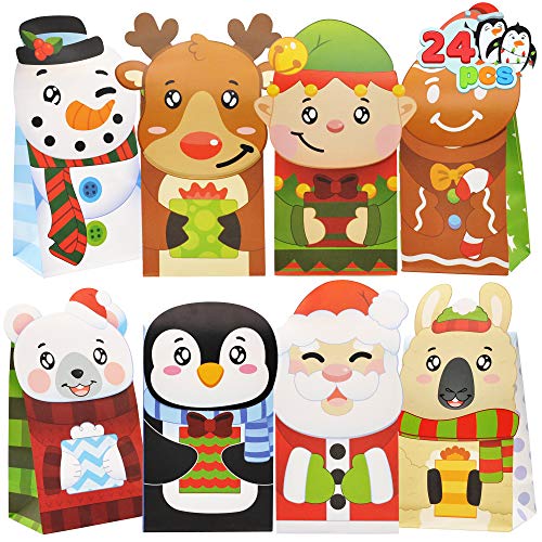 Joyin 24 Christmas Die-Cut Flip Over Gift Treat Paper Bags For Holiday Party Treats, Pastries, Cupcakes, Cookies Goodie, Brownies, Donuts Xmas Gift-Giving Bag #TOP23