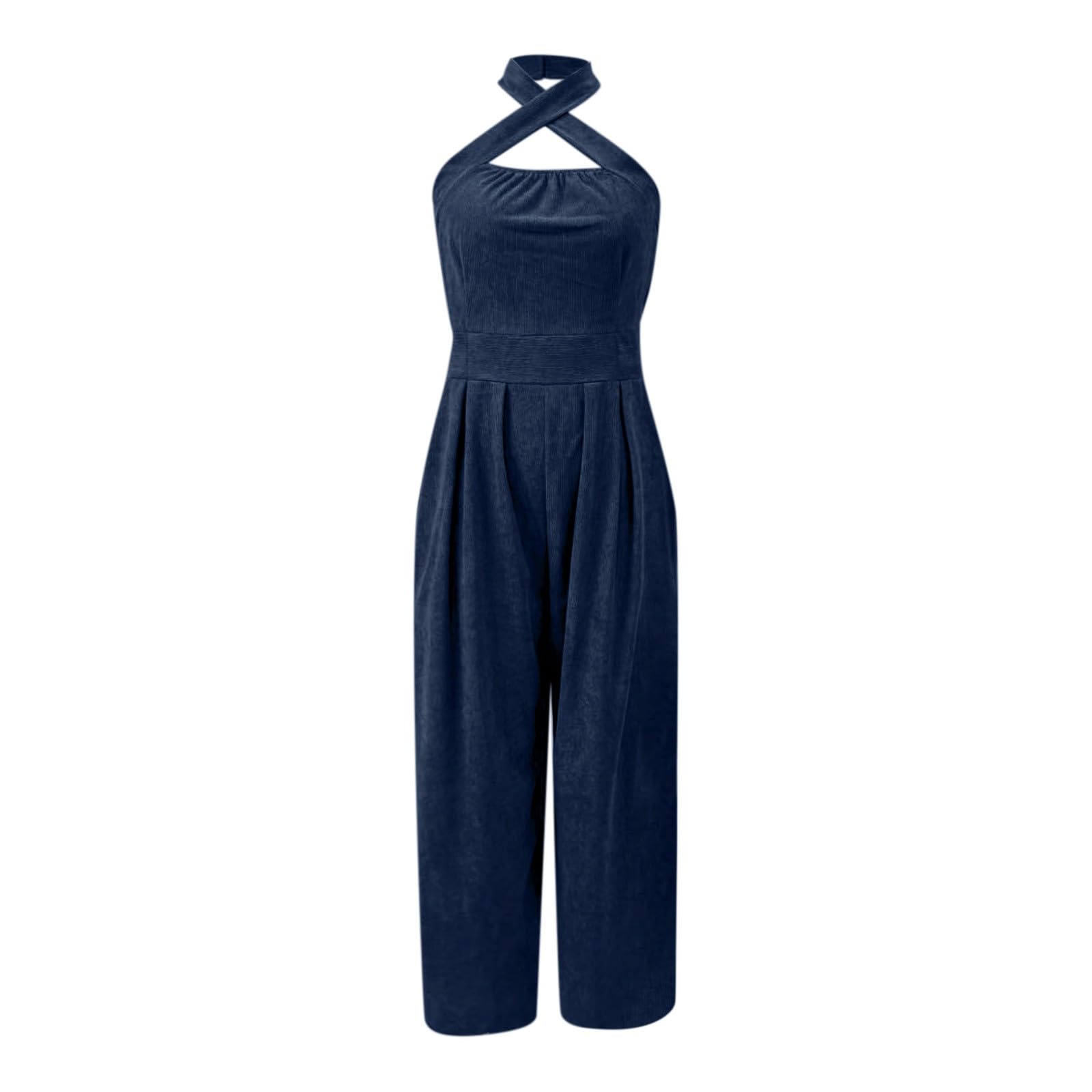 Generisch Combinaison d'été élégante pour femme - Barboteuse épaules dénudées - Dos nu - Jambes larges - Combinaison longue - Combinaison décontractée - Couleur unie - Salopette surdimensionnée - Pour