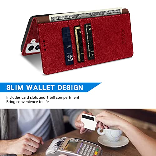 ZZXX for Galaxy S22 Plus Wallet Case Magnetic Closure 6.6 inch,Red - image 5