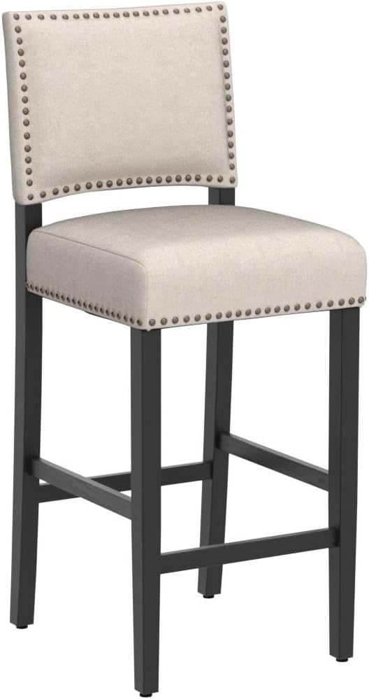 KCC 29 Inches Bar Stools Set of 2 Upholstered Bar Chair for Kitchen Islands Nail Head Trim, Beige