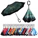 Bagail Double Layer Inverted Umbrellas Reverse Folding Umbrella Windproof UV Protection Big Straight Umbrella for Car Rain Outdoor With C-Shaped Handle (Peacock)