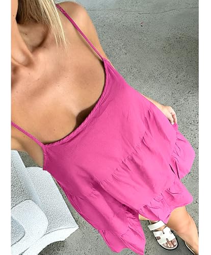 Image of Babydoll Dress for Women Spaghetti Strap Swing Dresses Sleeveless Short Flowy Dress Summer Loose Sundress