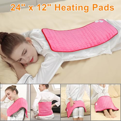 Image of Deepsoon Heating Pad,Electric Heating Pads for Back,Neck,Moist Heating Pad for Abdomen Shoulder Knee Legs,Dry /Moist Heat&Auto Shut Off,Mother's Day Birthday for Men and Women,Fuchsia,24x12 Inch