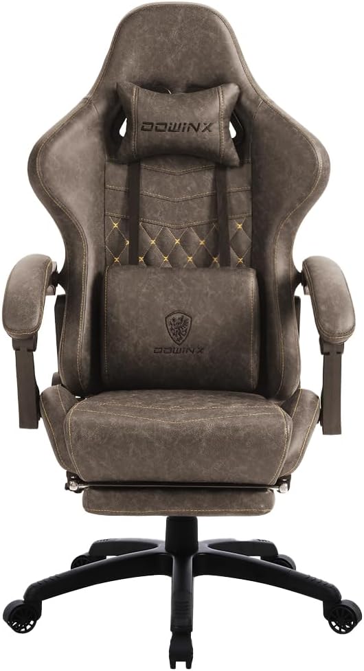 519Dq8WPRML._AC_SL1001_ Dowinx Gaming Chair Big and Tall, Ergonomic Game Chair for Adults with Footrest and Massage Lumbar Support, High Back Computer Gamer Chair PU Leather, 350Lbs, for Office, Home, Brown