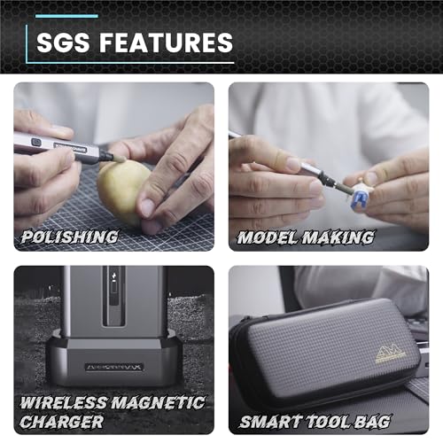 AM ARROWMAX Mini Engraving Pen, Rotary Tool with 42 Bits, Aluminum Case, Smart Motion Control, OLED, APP, Magnetic Charger, Tool Bag, Engraving Pen for Jewelry, Wood, Glass, Carving (SGS PRO Plus)