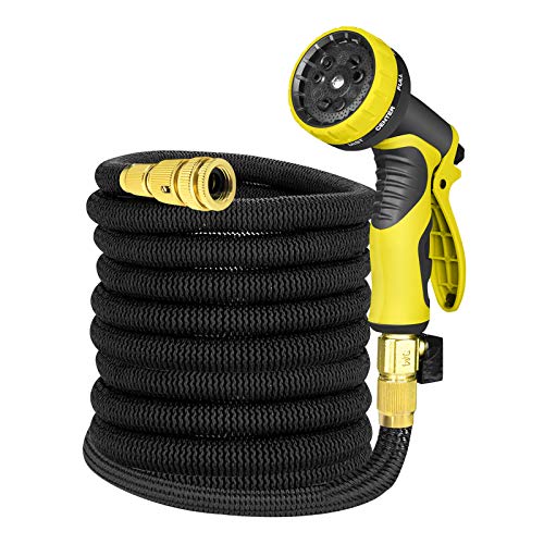 Preisvergleich Produktbild UISEBRT Flexibler Gartenschlauch Ausgedehnt 22,5m 75ft - Ausdrehbar Wasserschlauch mit 9 Funktionsspray enthalten - Gewebe mit hoher Dichte (22,5m, Schwarz)