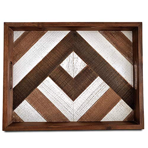 Serving Tray with Handles - Decorative Tray for Coffee Table - Wood Ottoman Tray, Farmhouse Tray, Tv Tray, Tea Tray, Bar Tray, Breakfast Tray, Food Tray