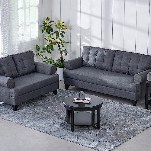 Image of Home Centre | Helios California Fabric 3+2 Seater Sofa Set | Sofa for Living Room | Solid Wood | Grey | 1 Year Warranty