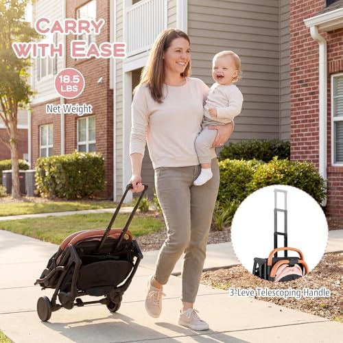 BABY JOY Lightweight Stroller, Compact Travel Stroller with One-Hand Fold, Adjustable Backrest, Canopy, Cup Holder, Footmuff & Storage Basket for Toddlers (Pink) — view 3