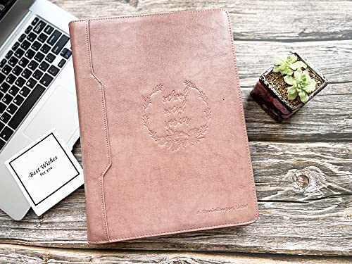 Vegan Leather Portfolio Binder, 3 Ring Binder Padfolio For Women, Pink Leather Binder Leather Folder, Handmade Portfolio Oranizer, Personalized Resume Portfolio Folder (Pink, Non-Custom) #TOP5