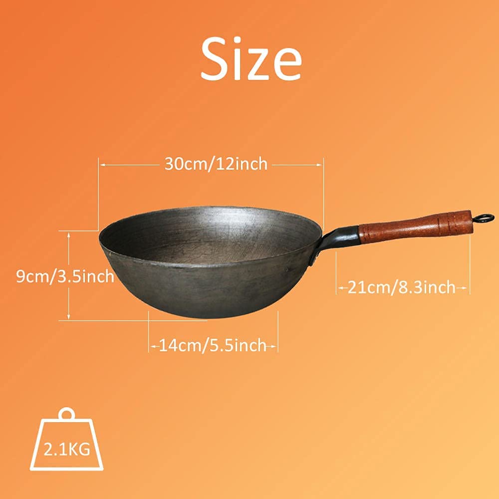 Amazon | 中華鍋 調理用フライパン 鋳鉄製調理用中華鍋 木製蓋付き 12