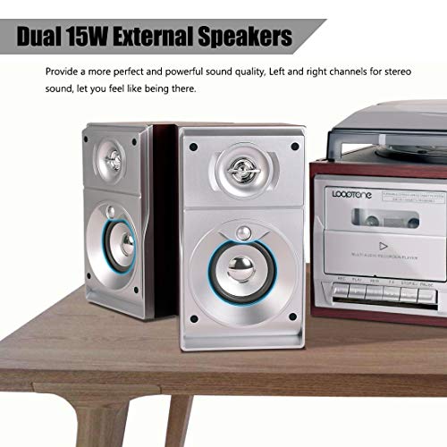 LoopTone Vinyl Record Player with Dual 15W External Speakers 9 in 1 3 Speed Bluetooth Vintage Turntable CD Cassette Player AM/FM Radio USB Recorder Aux-in RCA Line-Out - Les Beatles, Paul McCartney, John Lennon, RIngo Starr, George Harrison LoopTone Vinyl Record Player with Dual 15W External Speakers 9 in 1 3 Speed Bluetooth Vintage Turntable CD Cassette Player AM/FM Radio USB Recorder Aux-in RCA Line-Out – Image 4
