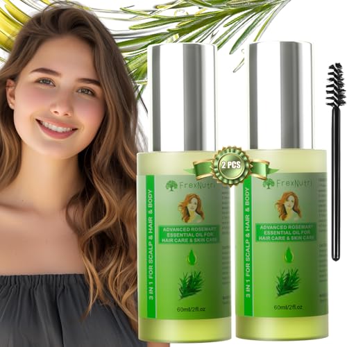 Rosemary Oil for Hair Growth (2 x 60ML), Organic Pure Rosemary Essential Oil for Hair & Scalp, Leak-Proof Bottle with Precision Press Dispenser, Multi-Purpose for Hair, Skin & Aromatherapy