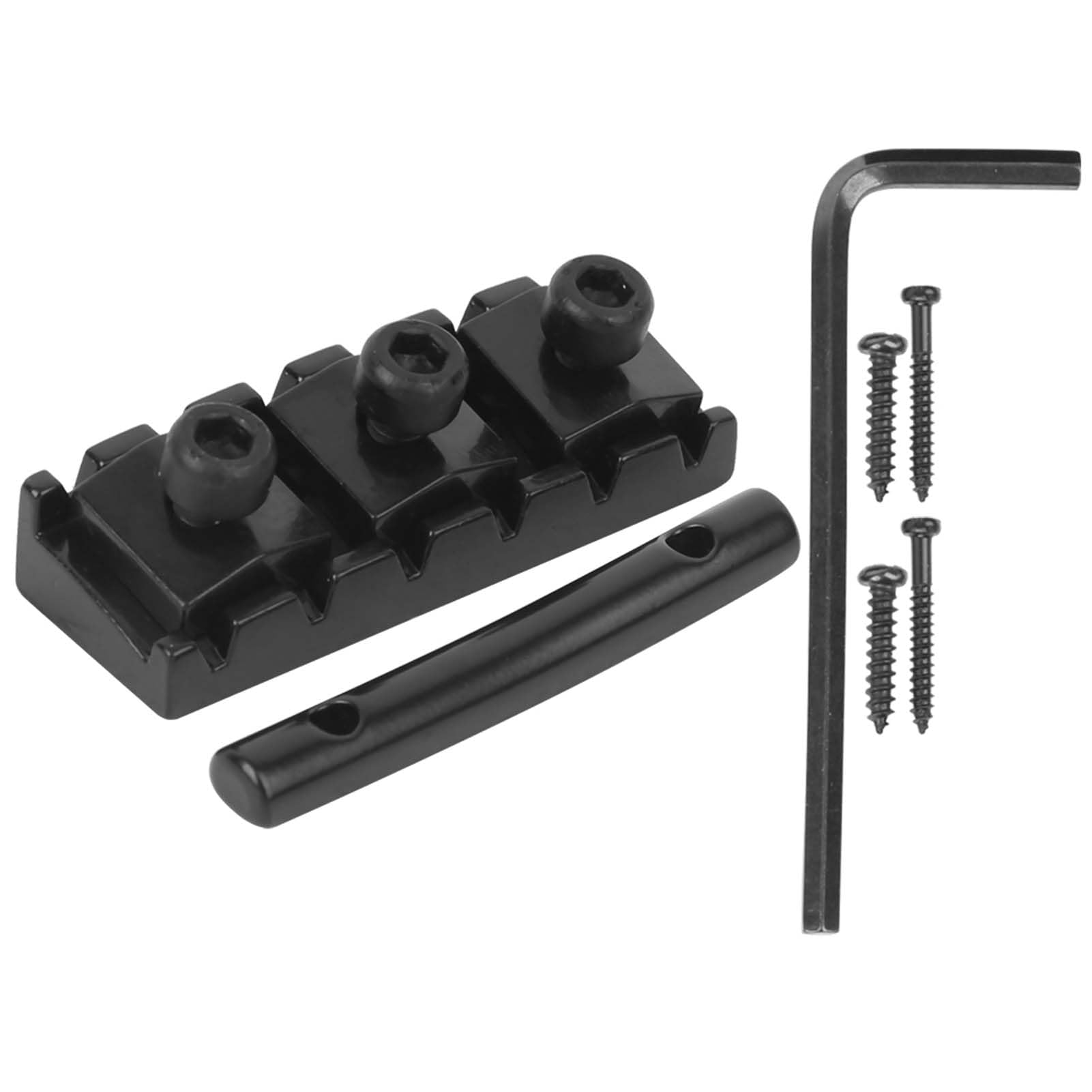 Electric Guitar String Lock Nut, Zinc Alloy Headstock String Retainer Bar with Mounting Screws and Wrench, for Guitar Maple Bridge Replacement (Black (GE99))