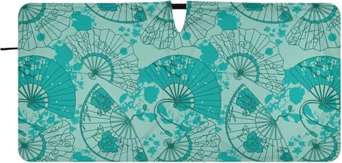 車用サンシェード フロント 折り畳み式 おしゃれ 軽自動車 カーシェード うちわ 和風 和柄 伝統 日除け 遮光 断熱 車用パラソル 汎用 日差しカット 収納袋付