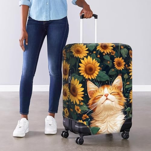 Image of Mumeson Sunflower Cat Luggage Cover for Suicase Washable Luggage Protector with Zip Closure Baggage Dust Covers Anti Scratch