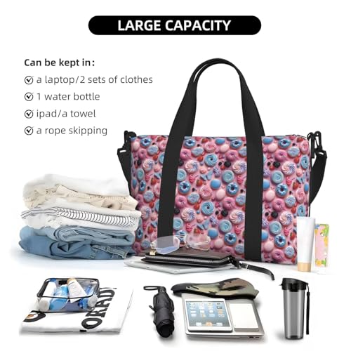 Travel Duffle Bags For Women Men - Cartoon Donut Cake Print Personal Item Weekender Overnight Gym Carry On Airport Tote Bag With Strap For Yoga, Travel, Business Trips4