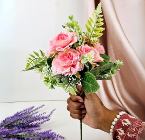 Image of SATYAM KRAFT 1 Bunch Artificial Carnation Flower Stick for Home Decor, Bedroom, Living Room, Balcony, Office Desk, Wedding, Marriage Decoration, Gift, Festival, Shelf & Corner Decoration (Light Pink)