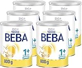 BEBA Junior 1+ Milchgetränk ab dem 1. Geburtstag, Mit HMO, Altersgerecht angepasster Proteingehalt, Nur Laktose, Ohne Palmöl, Ohne Fischöl, Kleinkindnahrung, Baby-Milchpulver, 6er Pack (6 x 800g)