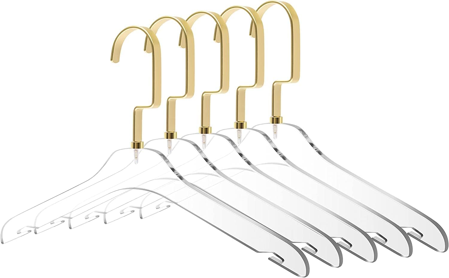 Quality Hangers 50 Pack 12.5 Inches Kids Size Acrylic Hangers – Crystal Clear Hangers for Kids Clothes 7-10 Years Old with Wide Matte Gold Metallic Hook - Acrylic Children Shirt Suit Coat Hanger