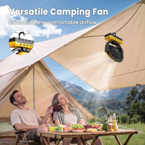 Image of FRIZCOL 3-in-1 Camping Fan - Portable Fans Rechargeable - 24000mAh Battery Powered Fan with Light & Remote for Indoor, Outdoor, Tent, Travel, Fishing, Jobsite, Gifts for Men Dad Him - Yellow