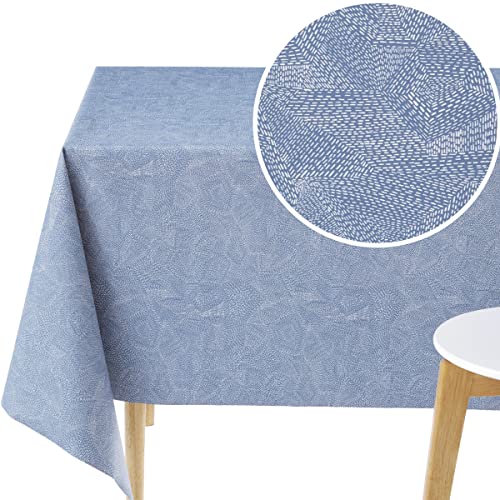 KP HOME Mantel Hule Mesa Rectangular 200x140 Patrón de Guiones Mantel PVC Azul Marino con Print Delicada de Líneas - Impermeable Vinilo Hules para Mesas Rectangular - Cocina Comedor Lavable Limpiar