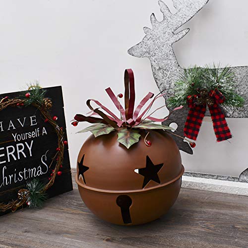 Rustic Metal Jingle Bell Decoration Cut Out Star Decorative Jingle Bells Christmas Tree Ornament Xmas Holiday Decor Rustic Red (XL)