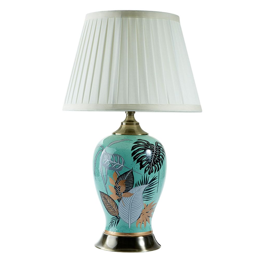 SGKOMN 22.8”American Flower And Bird Ceramic Table Lamp, Hand-Painted Chinoiserie Lamp, Fabric Lampshade Nightstand Lamp For Bedroom Living Room Office College Bookcase-B