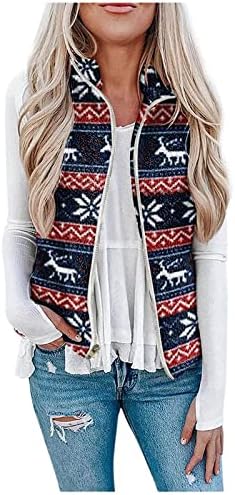 YUTANRAL Vests For Women,Christmas Fashion Graphics Sleeveless High Collar Zip Up Cardigan Sweaters Outwear Womens Winter Casual Warm Cozy Plus Size Coats Jackets With Pockets(F Black,Large)