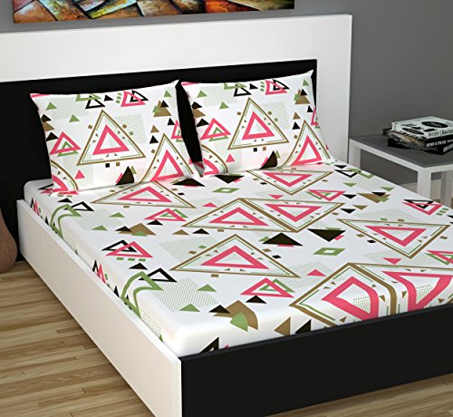 Image of Divine Casa 100% Cotton Geometric 144 TC King Size Bedsheet with 2 Pillow Covers - Pink