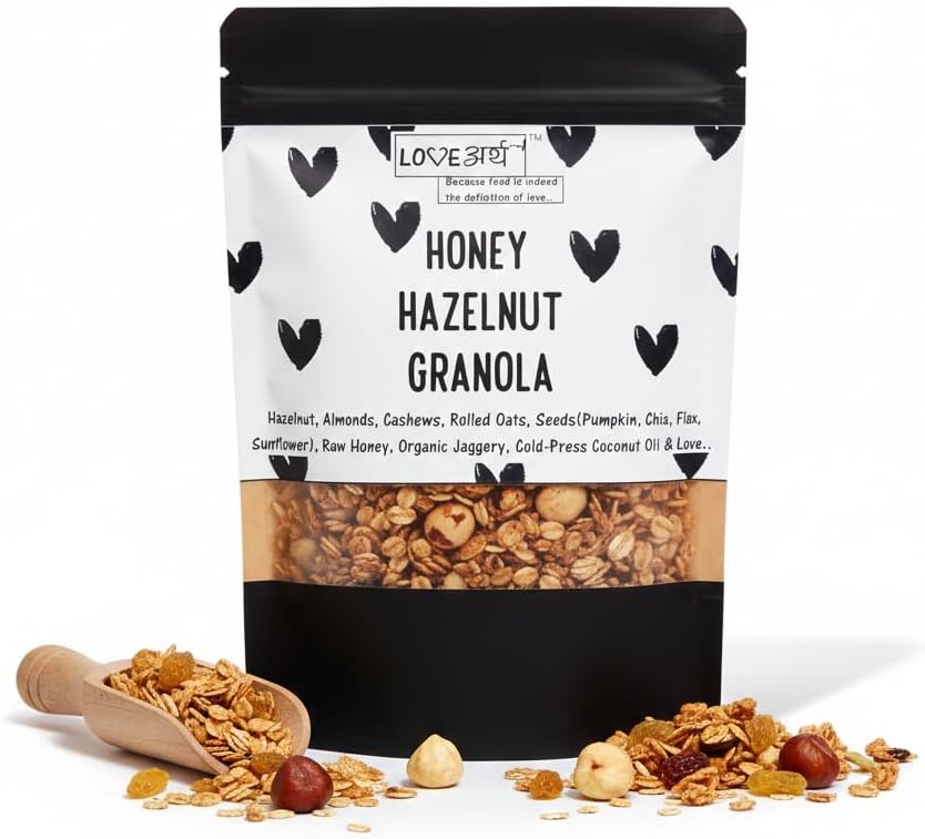 Honey Hazelnut Granola | Sugar-Free Breakfast Cereal | Ready-to-eat breakfast| Made with Clean Label Natural Ingredients, Gluten Free Oats & Love (250 Grams)