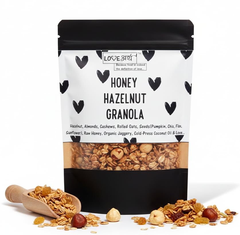 LoveArth - Honey Hazelnut Granola | Sugar-Free Breakfast Cereal| Ready-to-eat breakfast| Made with Clean Label Natural Ingredients, Gluten Free Oats & Love (250 Grams)