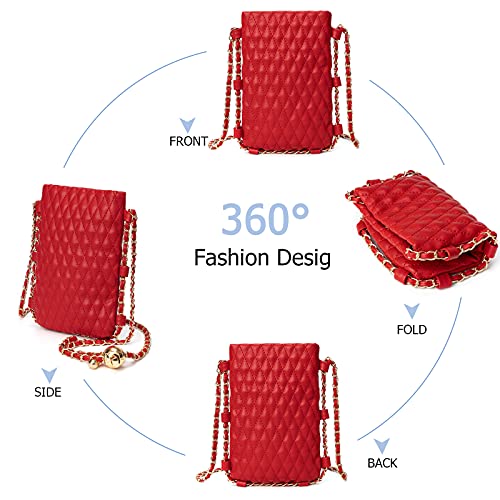 Image of myfriday Mini Quilted Crossbody Purse, Chain Strap Summer Shoulder Bag | Metal ball chain adjuster, snap closure and lightweight phone pouch add cute summer carry for holidays and shopping