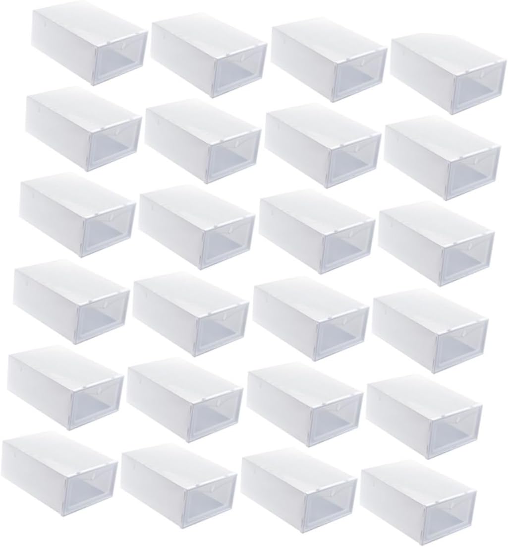 TIDTALEO 24pcs Shoe Storage Box Stackable Shoes Box Thicken Plastic Storage Moisture and Dustproof for Small Spaces