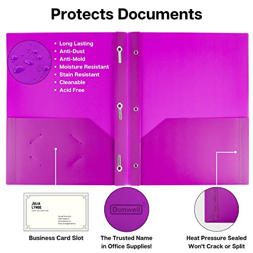 Dunwell Plastic Pocket Folders With Prongs - (24 Pack, Assorted Colors), 2 Pocket 3 Prong Folders, Durable Plastic Folders With Pockets And Brads, Bulk Poly 2 Pocket Folder With Clasp, Labels Included #TOP1