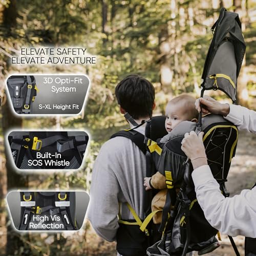Baby-Carrier-Backpack-Baby-Carrier-12-Months-Plus-Comfortable-for-Parents-Practical-Pockets-Side-Mirror-Toddler-Back-Carrier-with-Rain-Cover-Sun-Canopy-Shield-Black-Yellow