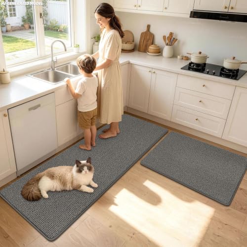 Tapis de cuisine lavable JSEI gris de 60x152 cm antidérapant