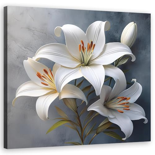 Feeby Lienzos decorativos - cuadros decoracion salon modernos - cuadro lienzo - 50x50 cm - lienzo grande - Flores Lirios Blanco- cuadros decoracion salon