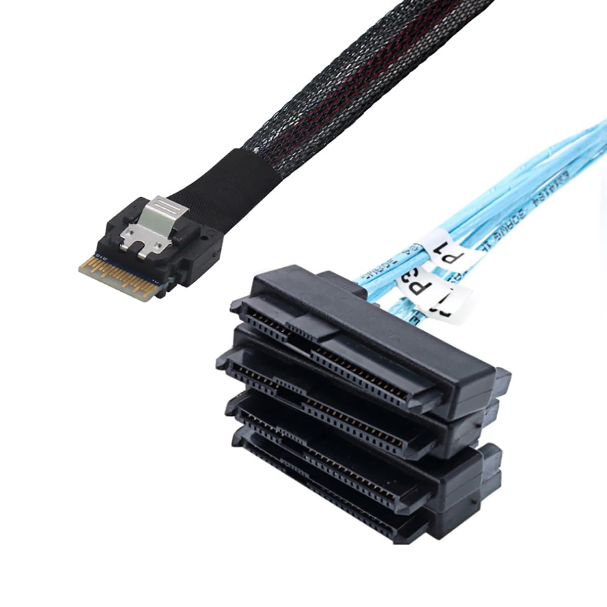 Câble PCIe Slimline SAS 4.0 38 broches SFF-8654 4i vers SAS SFF-8482 2 en 1 avec alimentation SATA, faisceau de fils de cuivre haute vitesse 30 AWG 24 G (1 m)