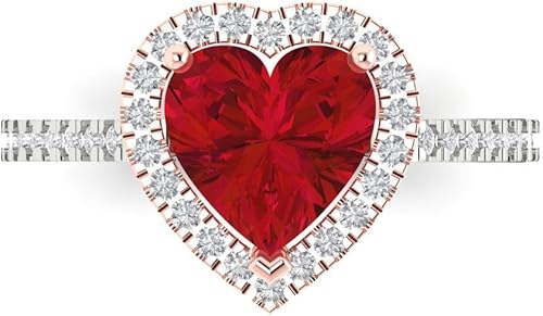 Clara Pucci 2.3ct Corazón Corte Solitario con Acento Halo Rojo Rubí Diseñador Boda Nupcial Art Deco Aniversario Anillo 14k 2 Tono Oro