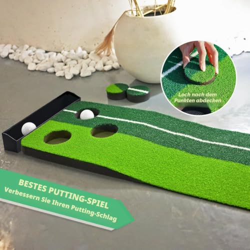 SENSECLUB Indoor-Putting-Green-Matte, faltbares Putting-Green-Golfspiel-Set mit 3 Löchern, Golfgeschenk für Männer – 30 x 240 cm